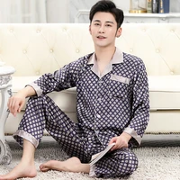 25 color men nightwear long sleeve satin mens pajamas sleep wear sleepwear printed clothing sleep tops long pant silk pajama set