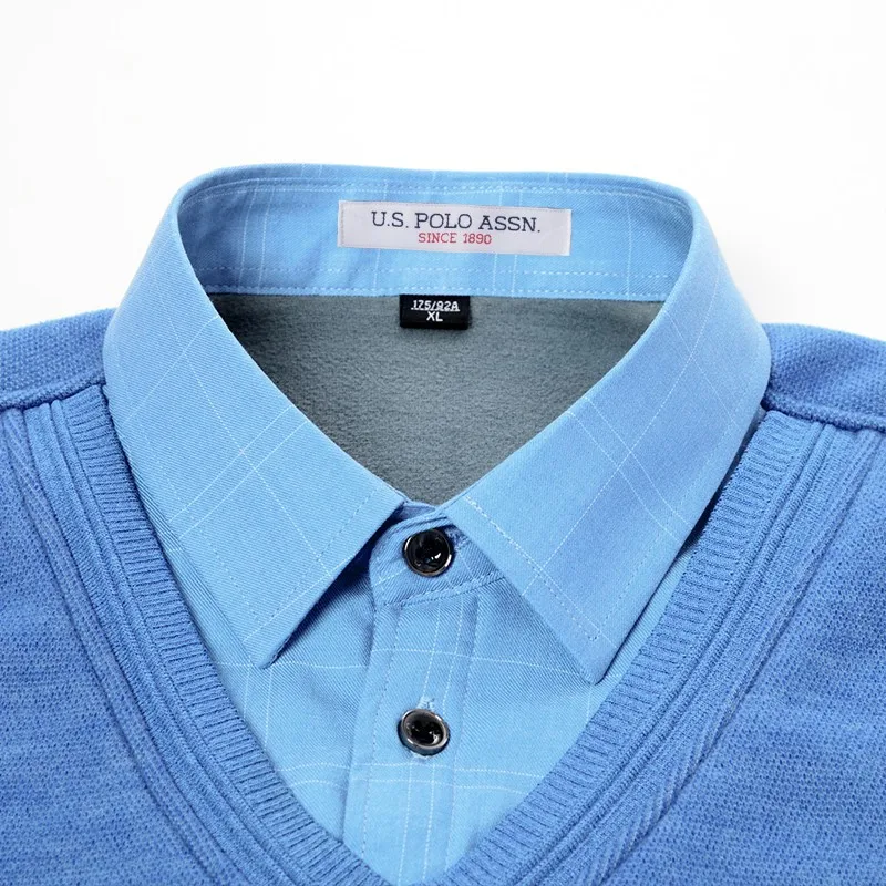 U.S.Polo. Assn. Осень и зима плюс бархатный толстый мужской свитер деловой Повседневный