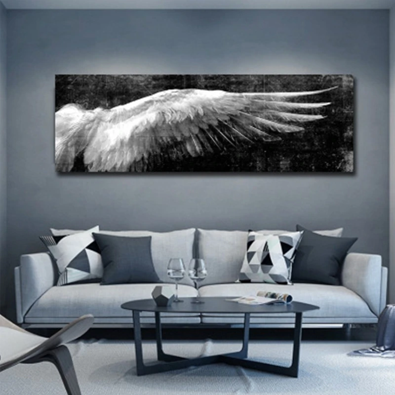 

Large Angel Wings Vintage Feather Poster Canvas Painting Black White Wall Art Cuadros Pop Art Wall Picture for Living Room Decor