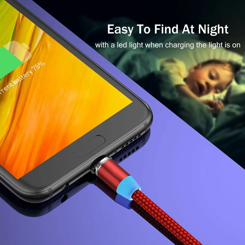 360 ° светодиодный кабель для быстрой зарядки Micro USB C type 3A Магнитный samsung Galaxy S8 S9 S10