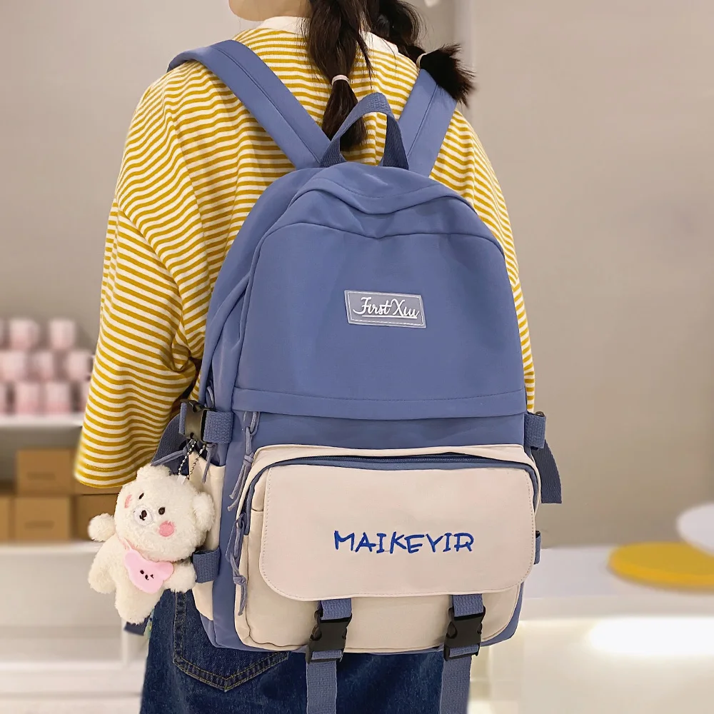 

Ladies Blue Harajuku Backpacks Kawaii Girl School Nylon Bag Teen Student Female Fashion Backpack Cute Women Bags Book Embroidery
