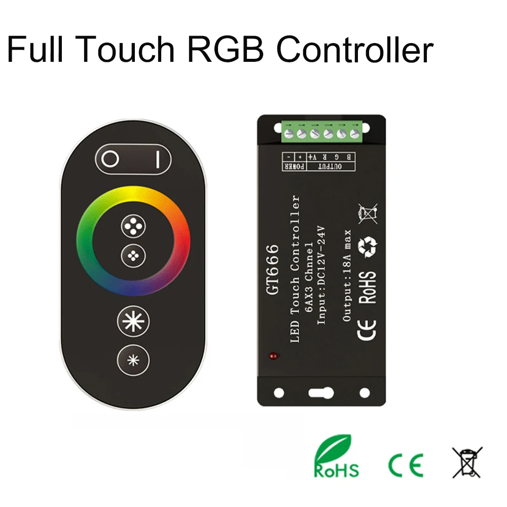 DC12-24V 6A x 3 Channel 18A GT666 RF Wireless Touch RGB LED Controller For 5050/3528 RGB Led Strip Light Tape led rgb controller 12v 24v 18a 3 channels black white rgb touch controller for smd 5050 rgb led strip light