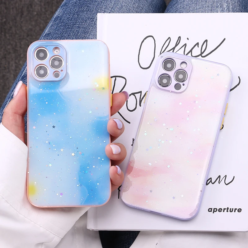 

Protection Glitter Shockproof Case For iPhone13 12 Pro X Max Mini XS XR 7 Personalise Creative Painted Shining Color Phone Case