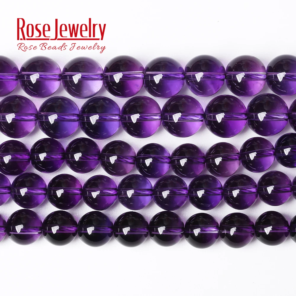 

5A Natural Stone Clear Purple Amethysts Crystal Quartz Round Loose Beads 15" 4 6 8 10 12MM Pick Size For Jewelry Making Bracelet