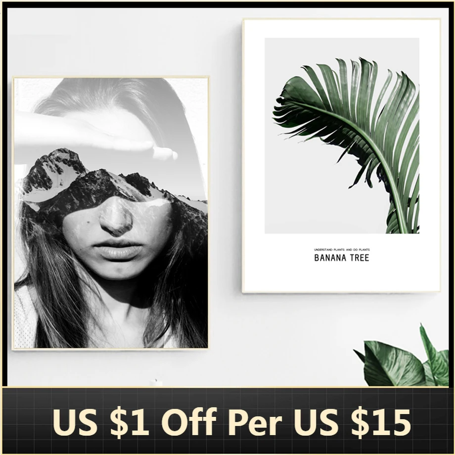 Абстрактная Картина на холсте Девушка Гора банан лист настенные художественные