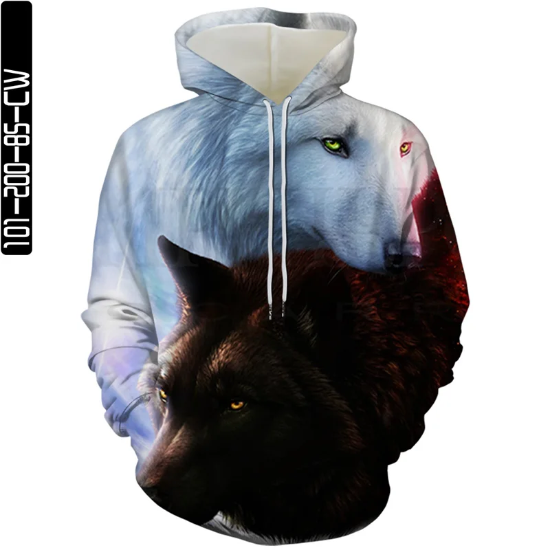 

Spring and Autumn New Men's and Women's Sweatshirts 3D Printing Ice Fire Animal Wolf Series Pullover Animal Long Sleeve Hoodie