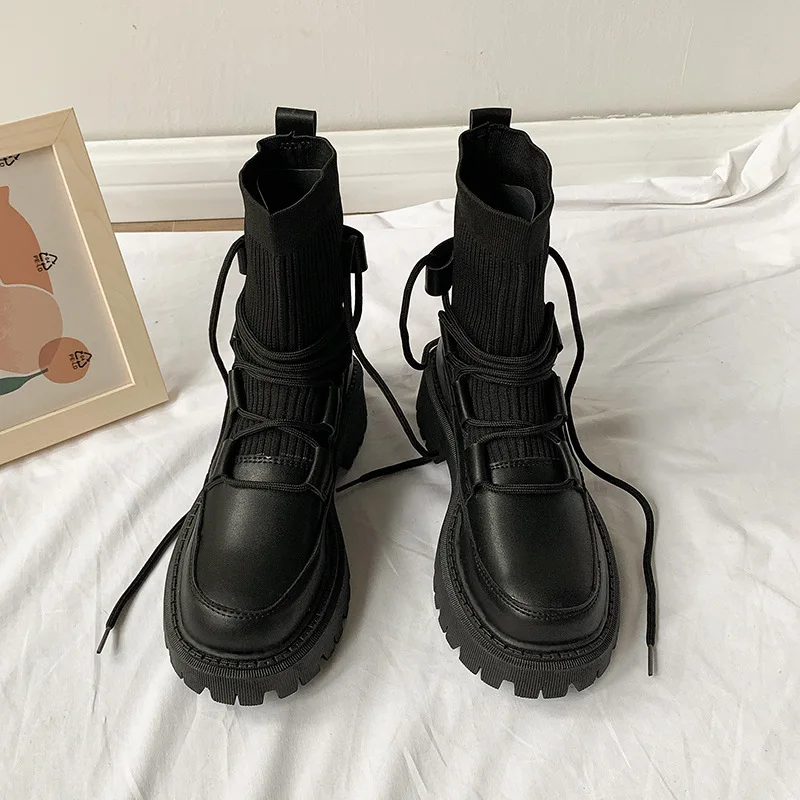 

Women Boots Ankle Luxury 2021 New Fashion High Top Platform Shoes Women Square Heel Casual Botas De Mujer Winter Boots Women