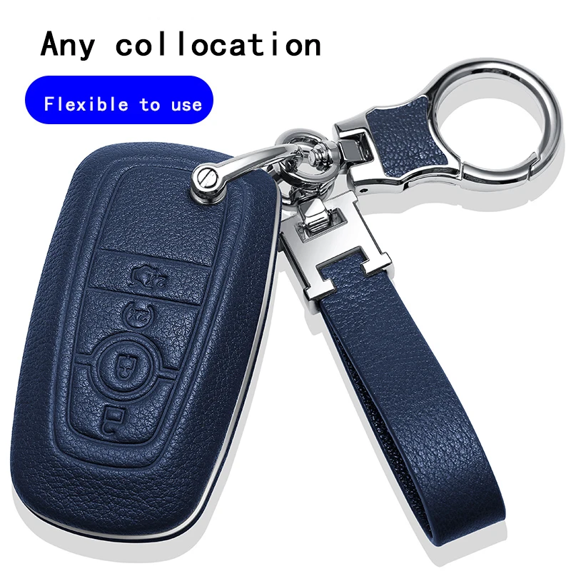 Leather Car Key Case Cover For LINCOLN MKC MKZ MKX MKT MKS Nautilus Navigator Aviator Keychain Holder Auto Accessories