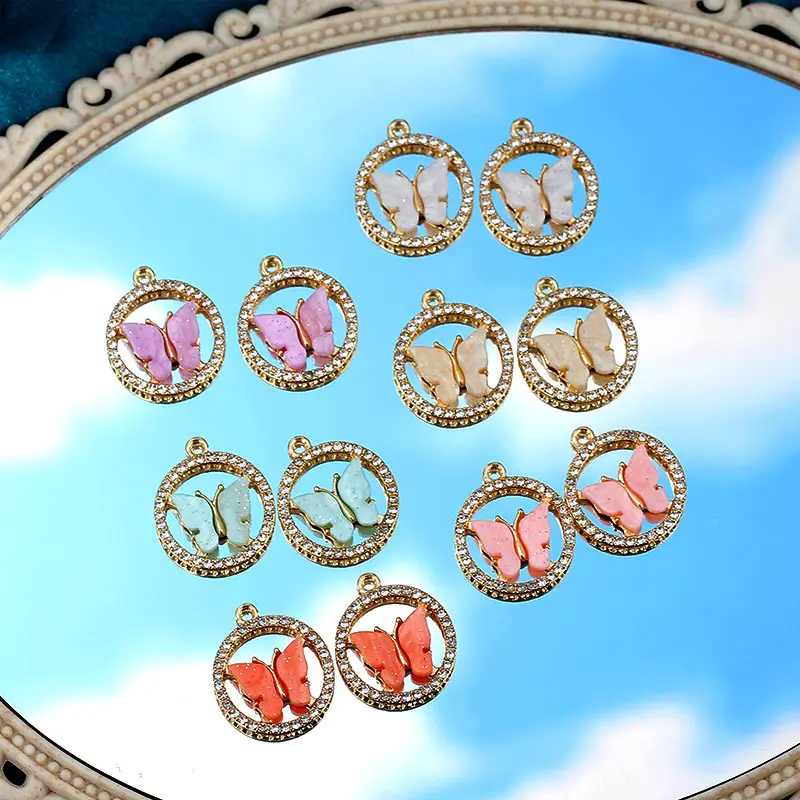 10 шт. сплава бабочки настройки блестящие смолы браслеты с подвесками круглые