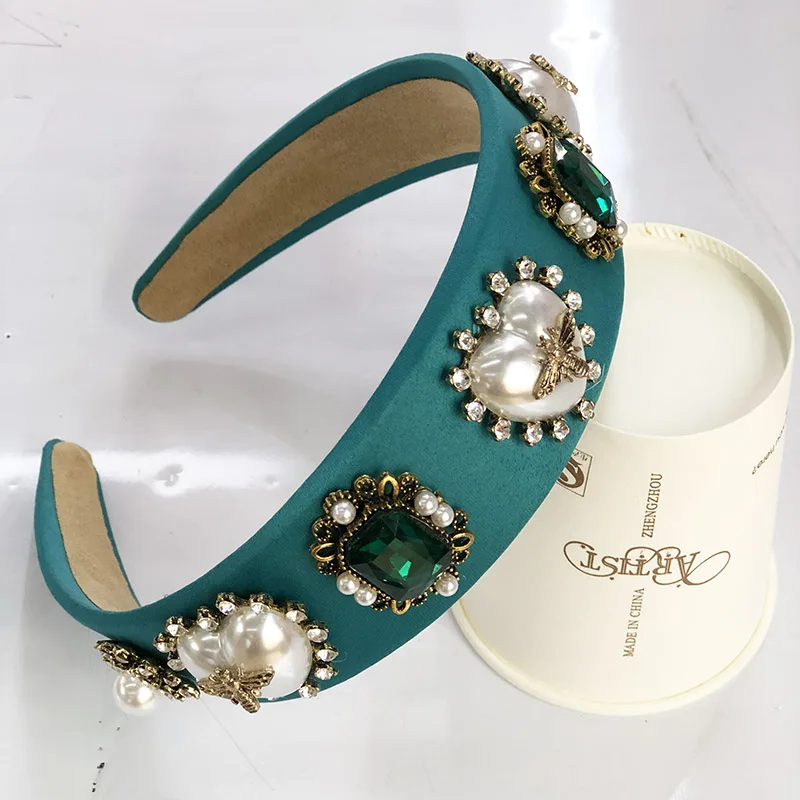 

Baroque Rhinestone Headband Hairband for Women Girls Metal Bee Beads Flower Head Hair Accessories