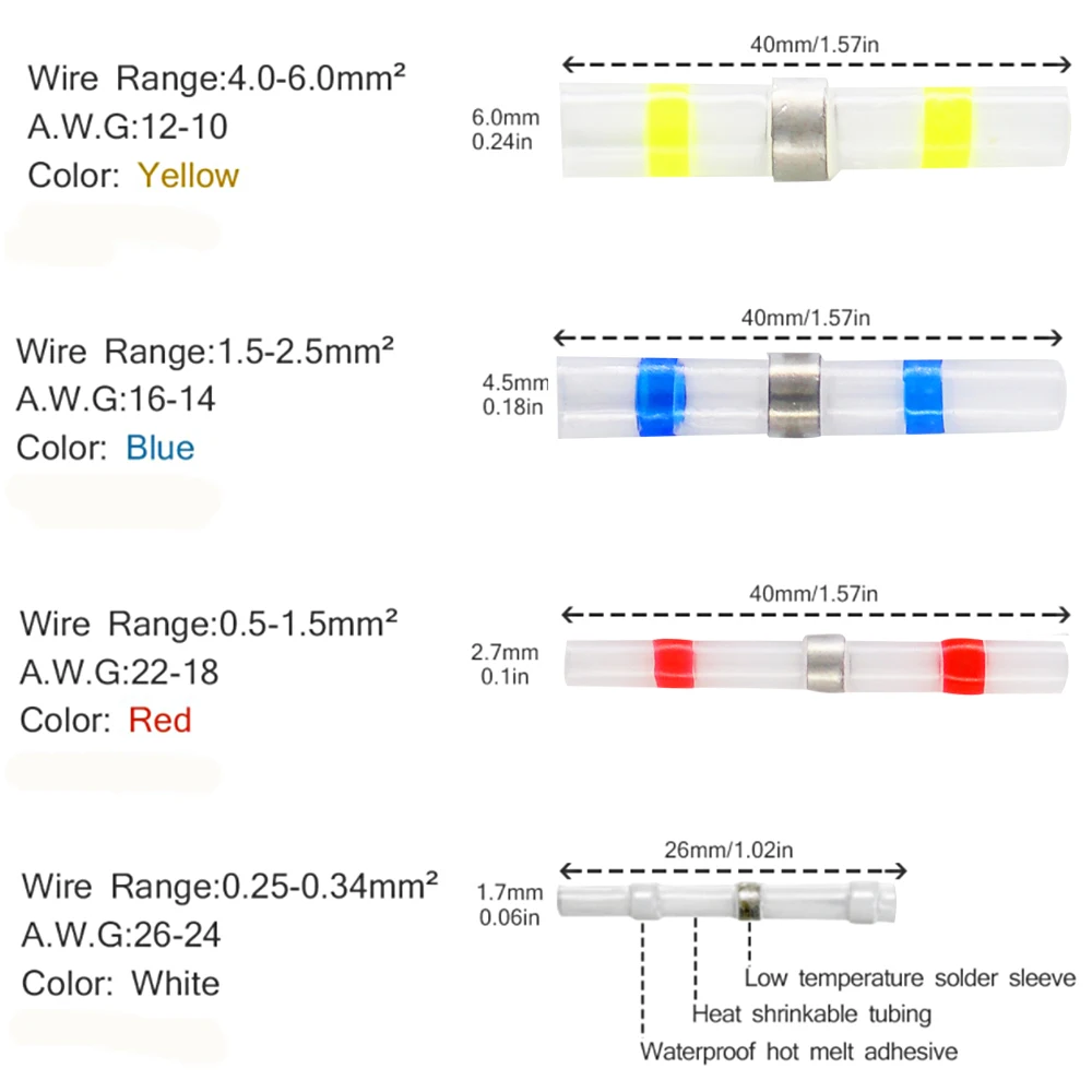 100 шт. термоусадочные клеммы для сорбирования водонепроницаемая трубка припоя