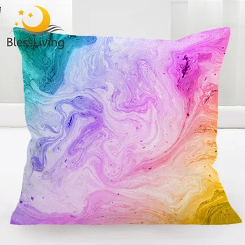 BlessLiving Colorful Marble Cushion Cover Pastel Quicksand Pillow Cover Decorative Abstract Art Pillowcase Bright Kussenhoes 1