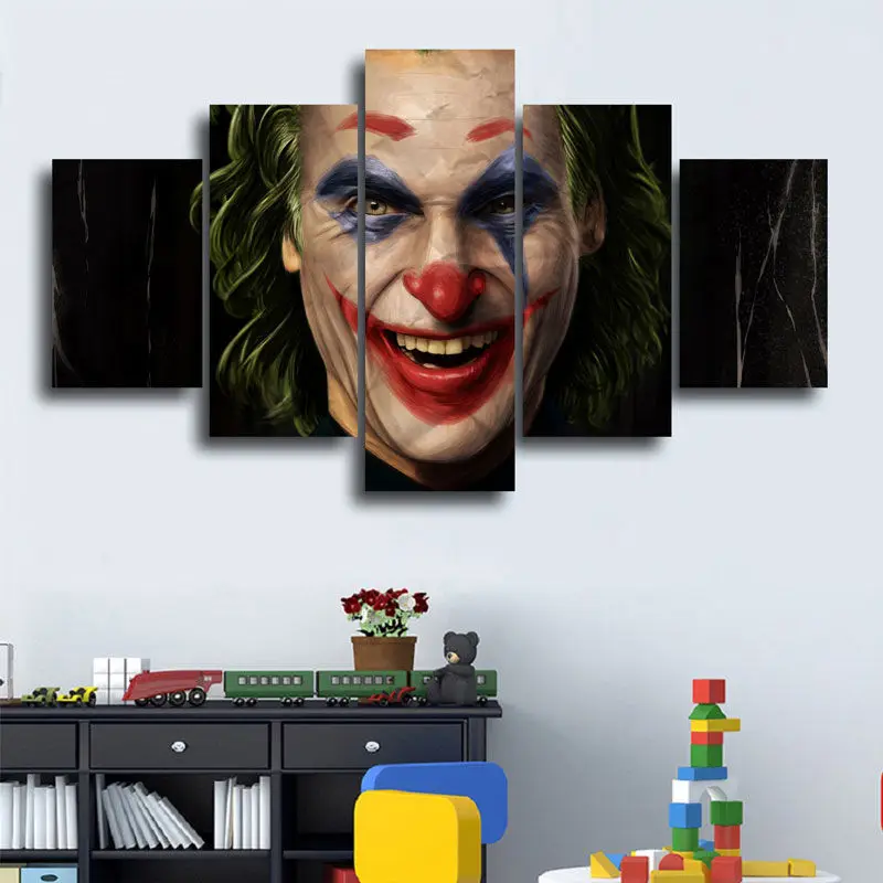 

No Framed Clown Horror Movie Joaquin Phoenix 5 Panel Wall Art Canvas HD Decorative Printed Posters Paintings Home Decor Pictures