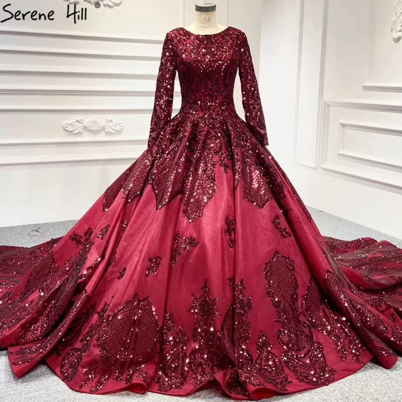Мусульманские винно Красные Свадебные платья с длинным рукавом 2021 Элитные