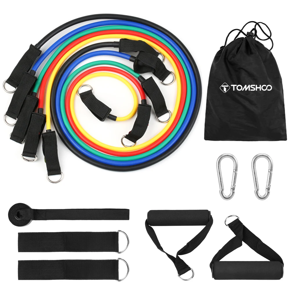 

TOMSHOO 13Pcs Resistance Bands Set Elastic Workout Fintess Exercise Tube Bands Door Anchor Ankle Straps Cushioned Handles