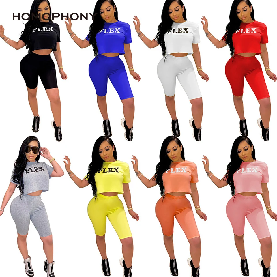 

Homophony Two Piece Set Women Summer Print T-shirt Knee Length Women Pants 2 Piece Set Women Clothes 2020 conjuntos de mujer