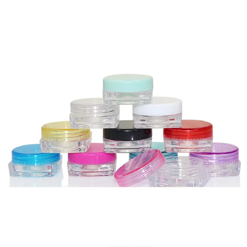 

100pcs 2g Clear Plastic Containers Square Plastic Box Colorful Cream Pots Small Sample Refillable Bottles Plastic Cosmetic Jars