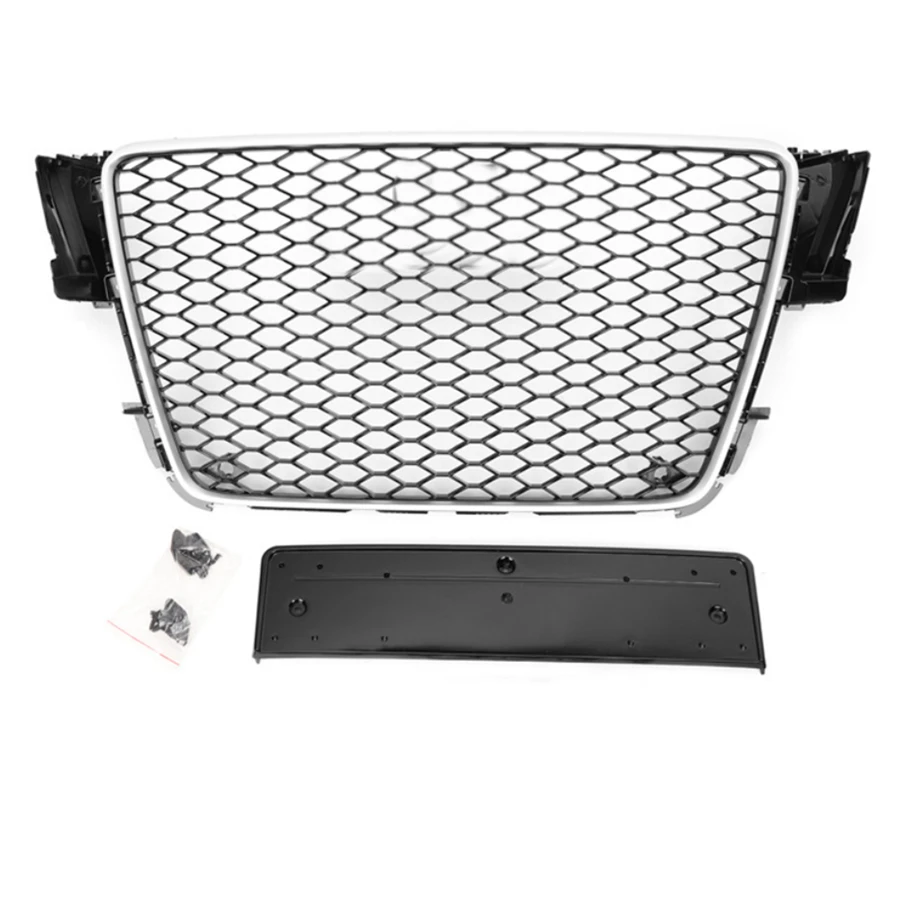 

Для RS5 стиль Передняя Спортивная Шестигранная сетчатая сотовая бленда гриль серебряная рамка глянцевый черный гриль для Audi A5/S5 B8 2008 2009 2010 2011