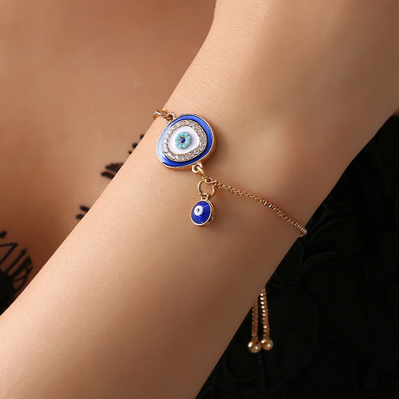 

YEYULIN Luxury Classic Evil Eye Charm Bracelet for Women Shiny Princess Cut Cubic Zirconia Cz Adjustable Bangles Copper Jewelry