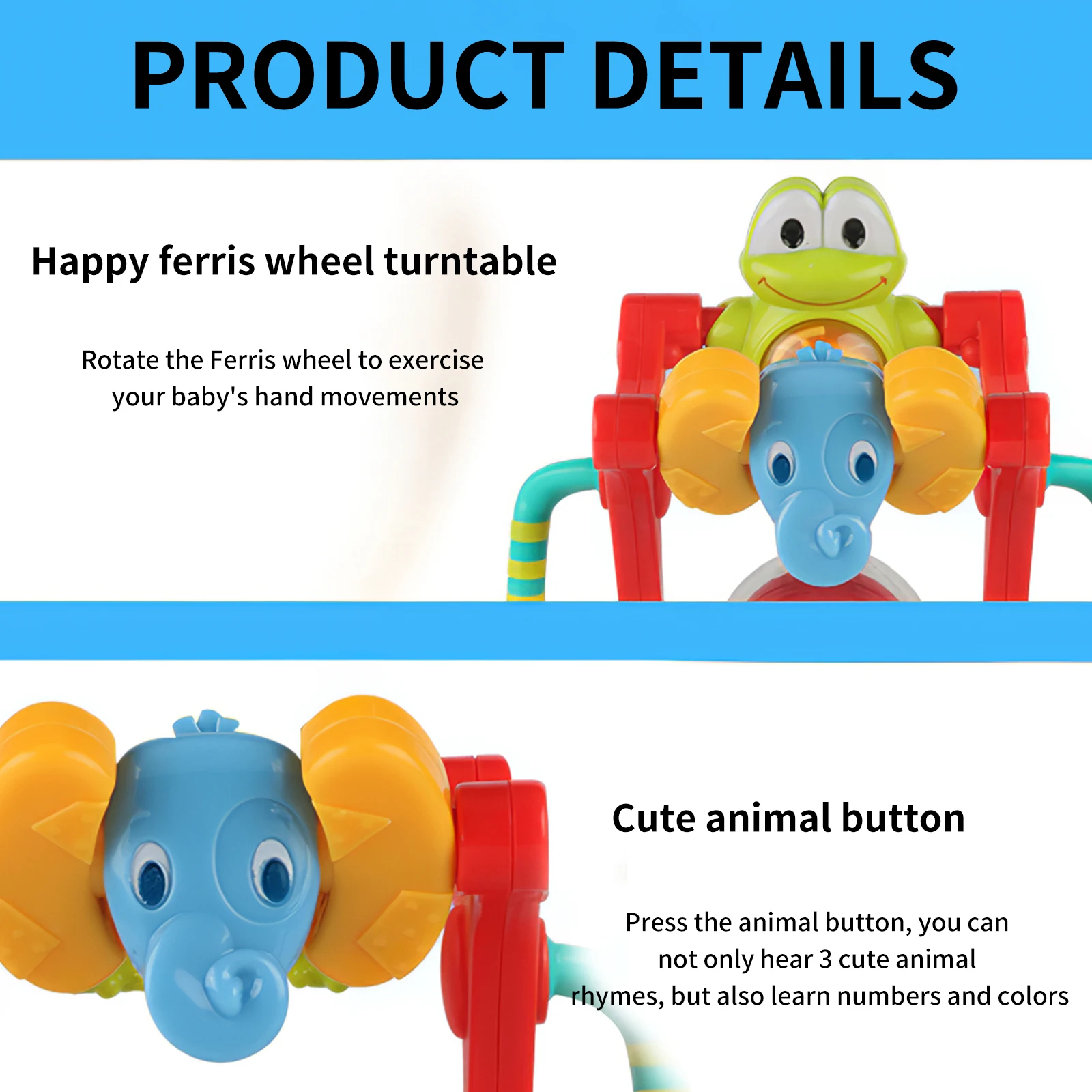 

Baby Rattle Colorful Toy Animal Ferris Wheel Rattle Toy Intelligence Development Frog Puzzle Dining Chair Cart Suction Cup Toy