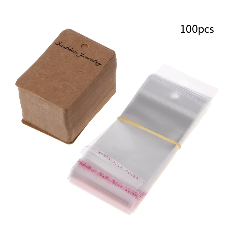 

100Pcs Earrings Packing Cards With Self Adhesive Bag Jewelry Display Accessories