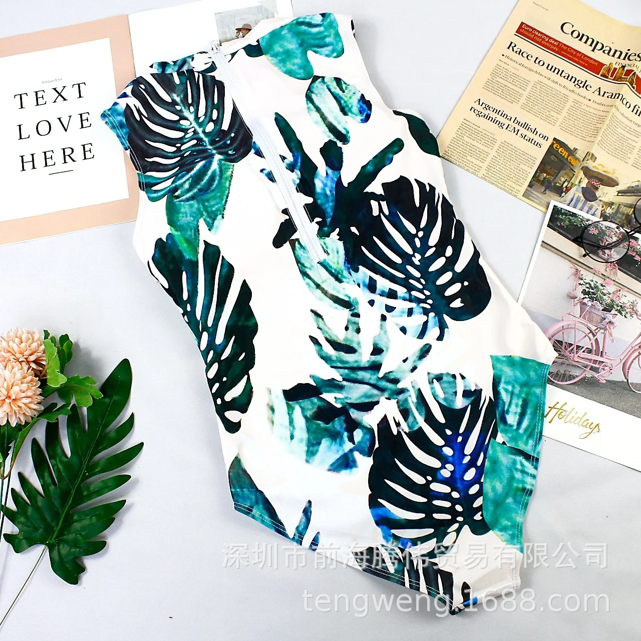 

2021 sexy Siamese swimsuit hot spring surfer swimsuit green leaf