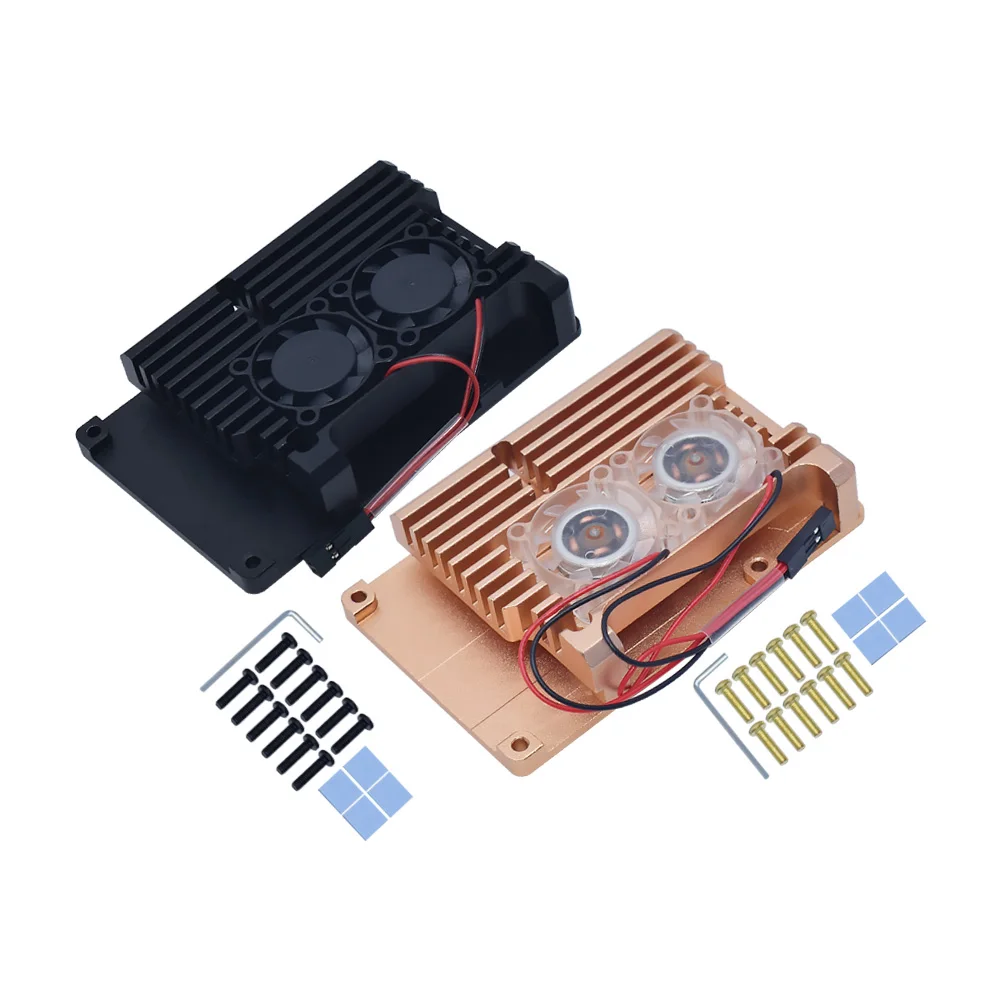 Алюминиевый Чехол для Raspberry Pi 4 с двойным охлаждающим вентилятором черный корпус