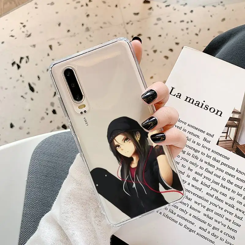 

Skateboard cartoon girl Phone Case Transparent for Samsung A71 S9 10 20 HUAWEI p30 40 honor 10i 8x xiaomi note 8 Pro 10t 11