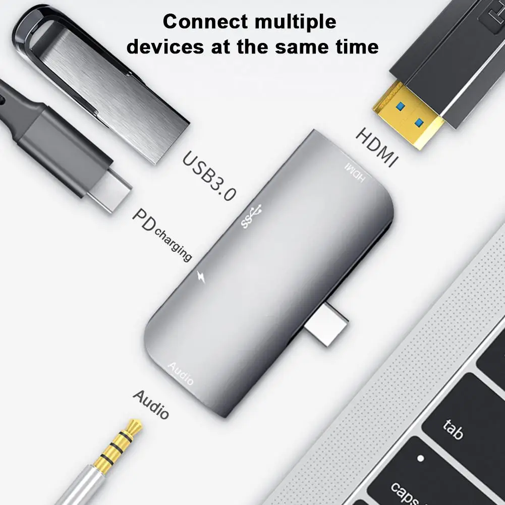 Адаптер для мобильного телефона 4 в 1 алюминиевый Type C с зарядкой PD 4K HDMI 3 5 мм разъем