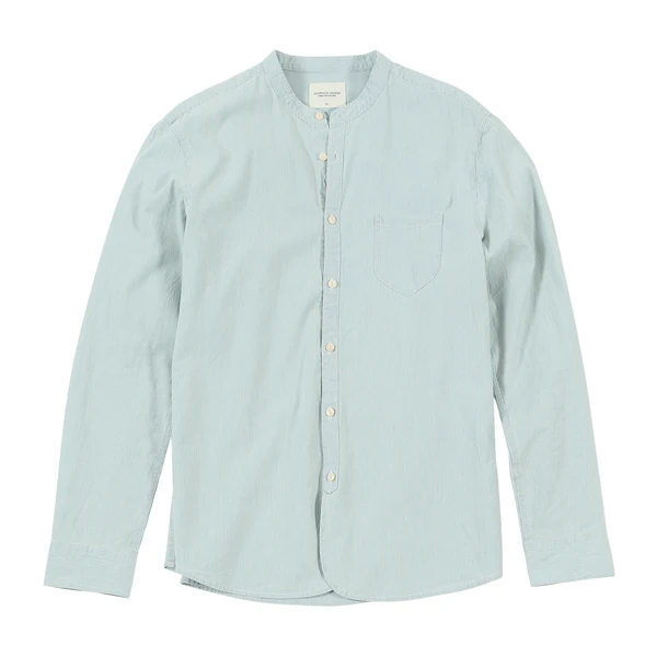 light blue Мужская рубашка с воротником-стойкой SIMWOOD, классическая приталенная джинсовая рубашка в вертикальную полоску, повседневная минималистичная рубашка из-ного хлопка - Цвет: light blue