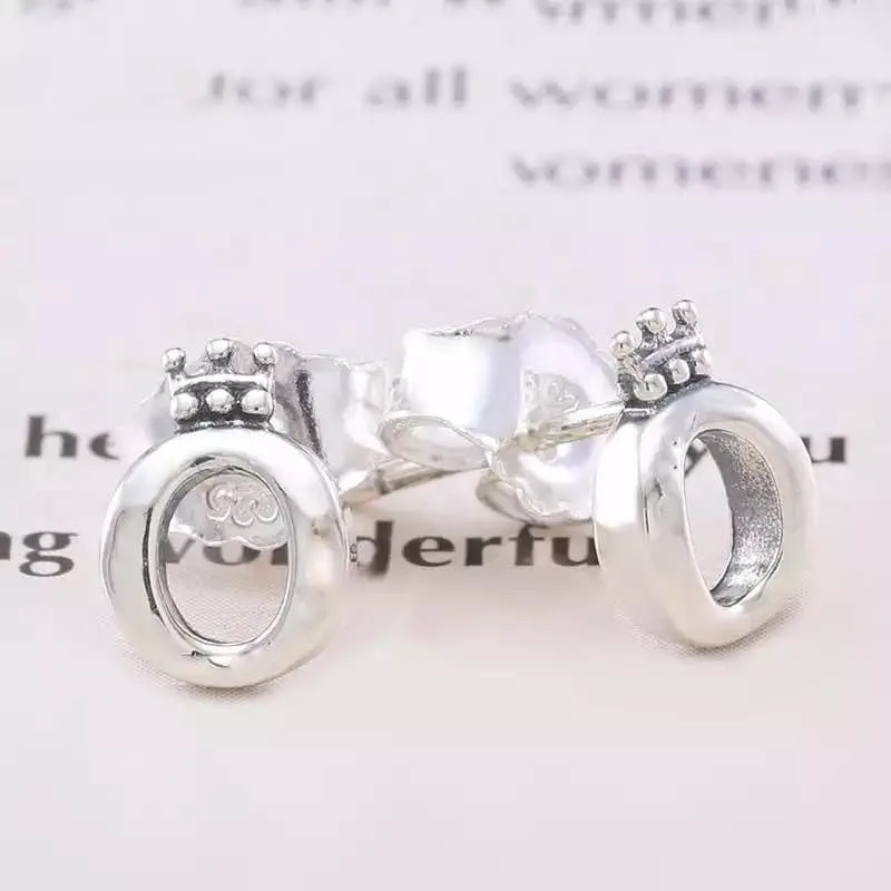 

100% 925 Sterling Silver Pan Earring Shiny Crown O-shaped Pan Earrings For Women Wedding Gift Fashion Jewelry