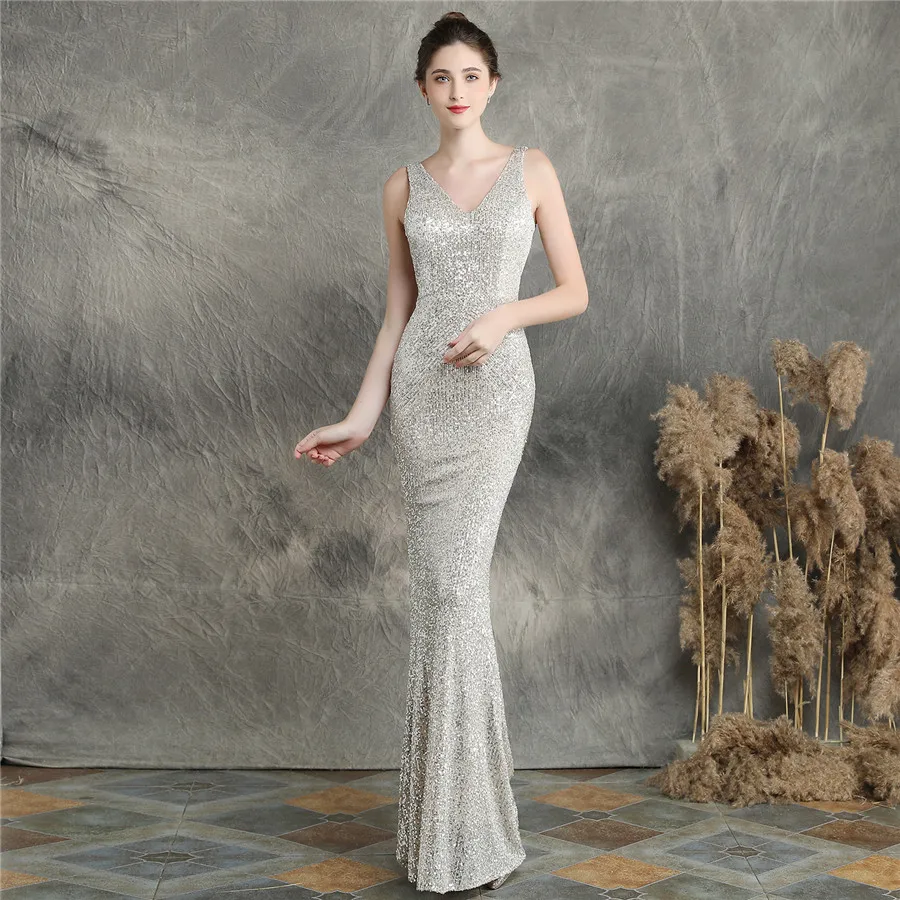 AE577 robe de soiree 2019 длинное вечернее платье с двойным v-образным вырезом для
