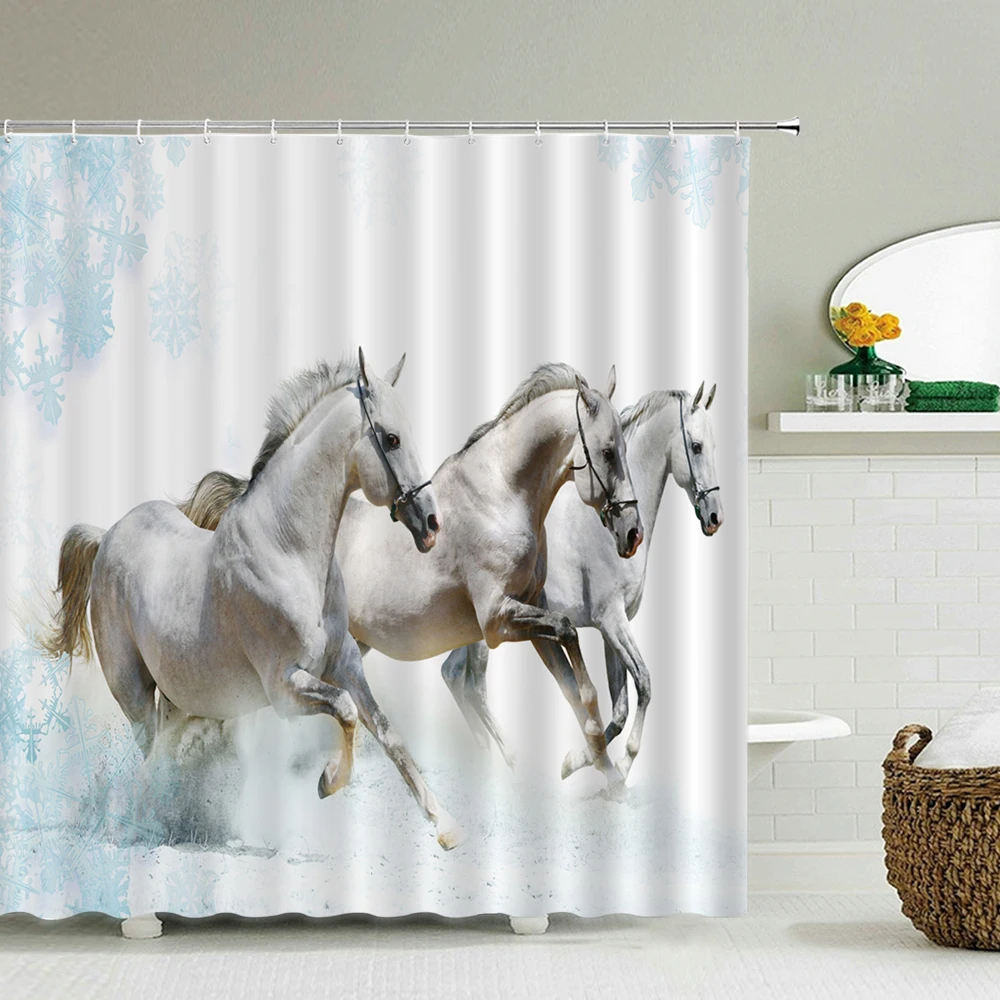 

Занавеска для душа с рисунком лошадей, водонепроницаемые шторы разных размеров из полиэстера, для ванной с животными, декор для ванной комнаты, с крючками