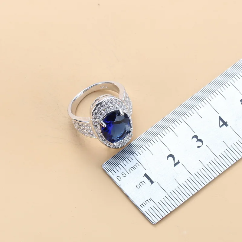 Женский Свадебный костюм с овальным синим цирконием 4 шт. серебристого