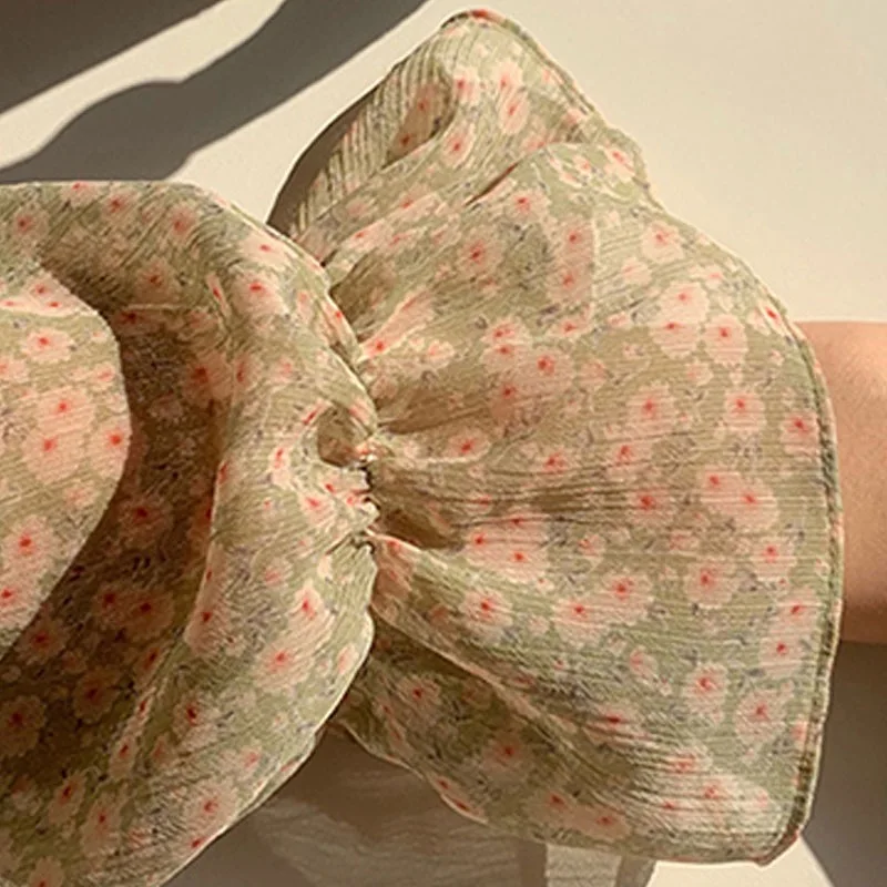 

Women Square Collar Long Sleeve Chiffon Blouse Girl Casual Shirt Tops Sweet Floral Print Blouses