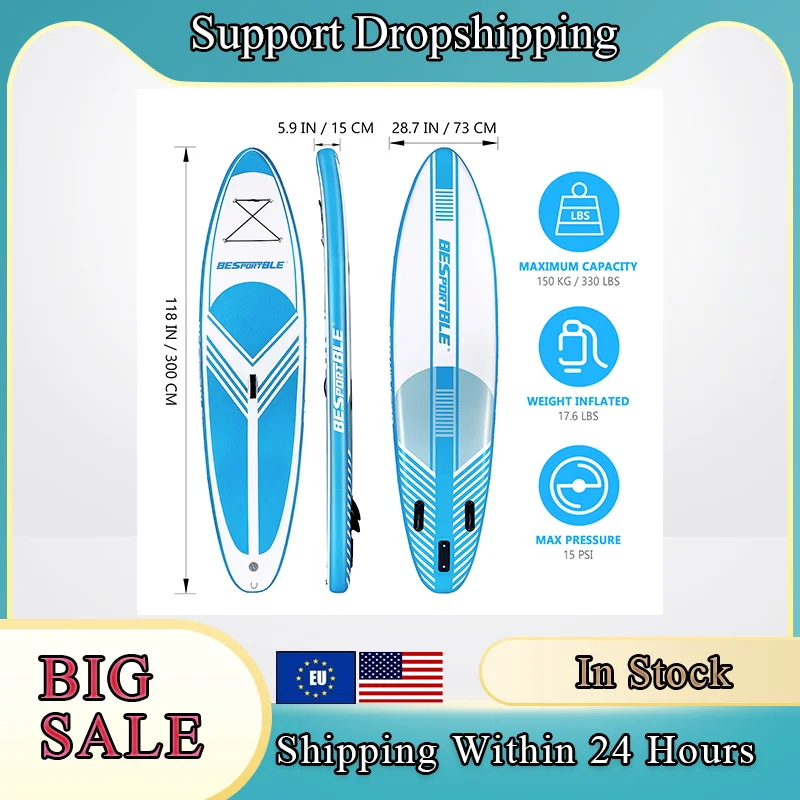 

BESPORTBLE Inflatable Stand Up Paddle Board Kit With Repair Kit Backpack Removable Fin 120x30x6 Inch Stand Up Paddleboard