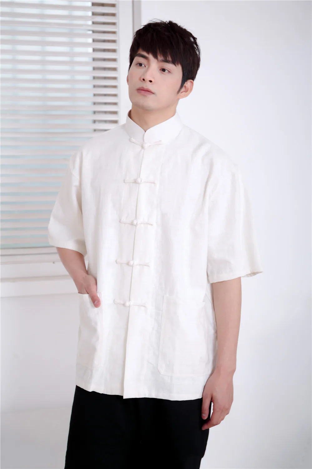 

Mayan cloth clothing 2021 summer new men's wear Chinese national style ramie coiled button short sleeve shirt