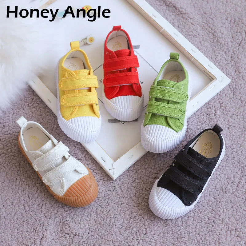 Honey Angle/демисезонная детская парусиновая обувь для девочек и мальчиков; однотонная повседневная детская обувь; нескользящая черная обувь для малышей