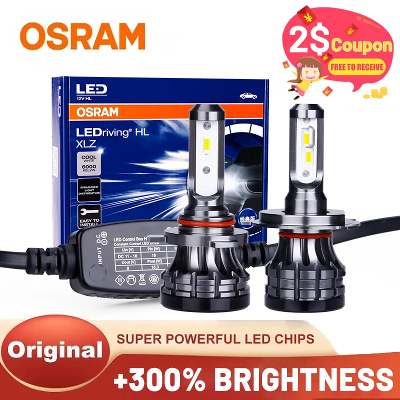 Светодиодные лампы для автомобильных фар OSRAM 2 шт. головного света H4 h7 H8 H9 HIR2 9012 H1