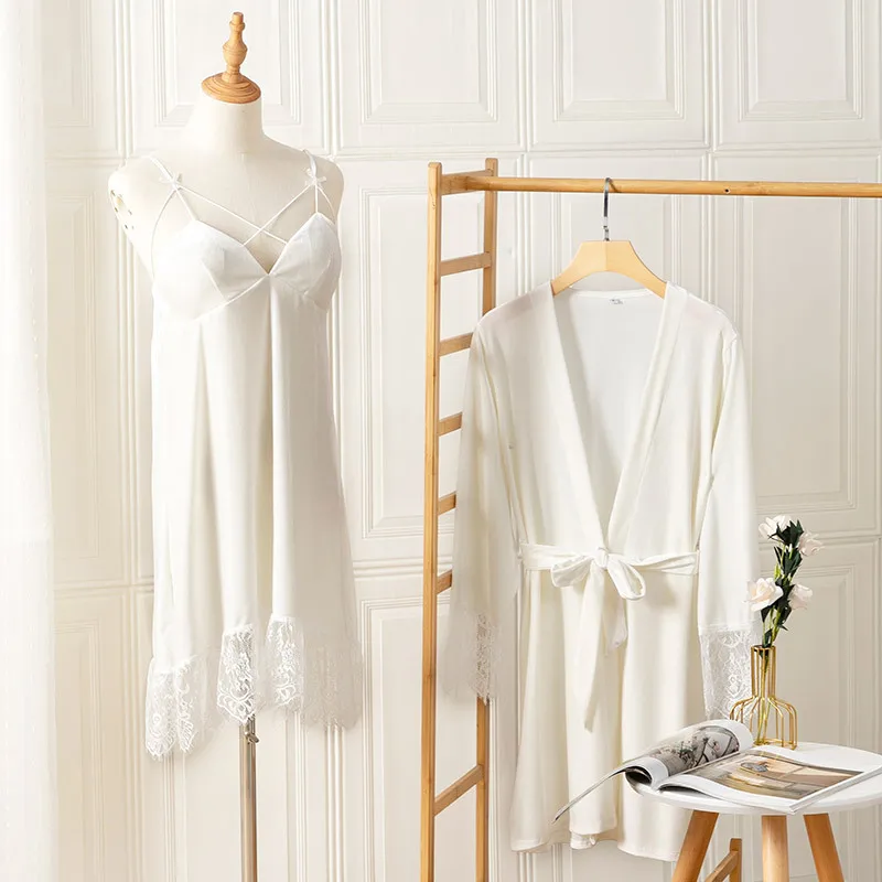 

Lace Robe&Chemise Nightgown Suit Women Velour 2PCS Sleepwear Autumn Sleep Set Kimono Bathrobe Gown Lounge Wear Sexy Lingerie