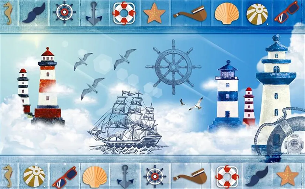 

Milofi wall custom 3D wallpaper mural Mediterranean lighthouse pirate ship home decoration background wall