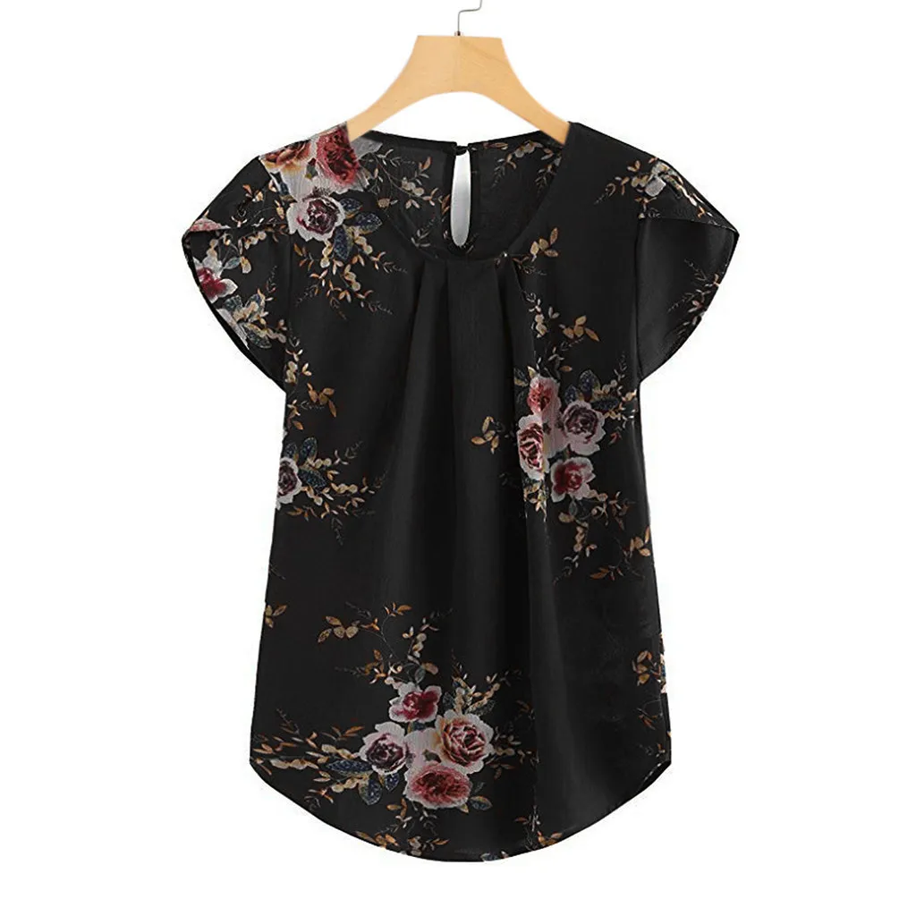 Blouse Women Floral Print Ladies O-Neck Summer Tops For 2020 Blouses Short Sleeve Shirt Blusas Femininas Clothing #615 | Женская одежда