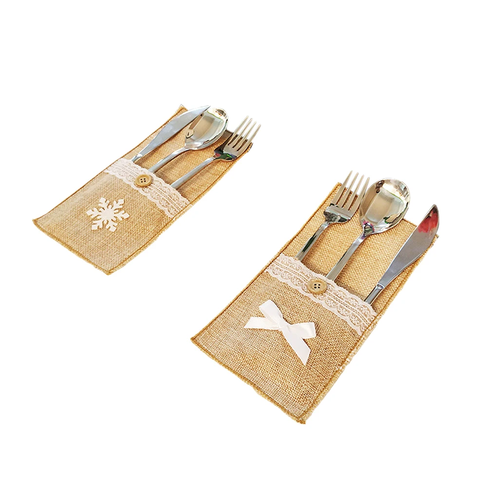 8 шт Рождество в декорированном мешковиной горшке кружева ножи вилки Чехлы