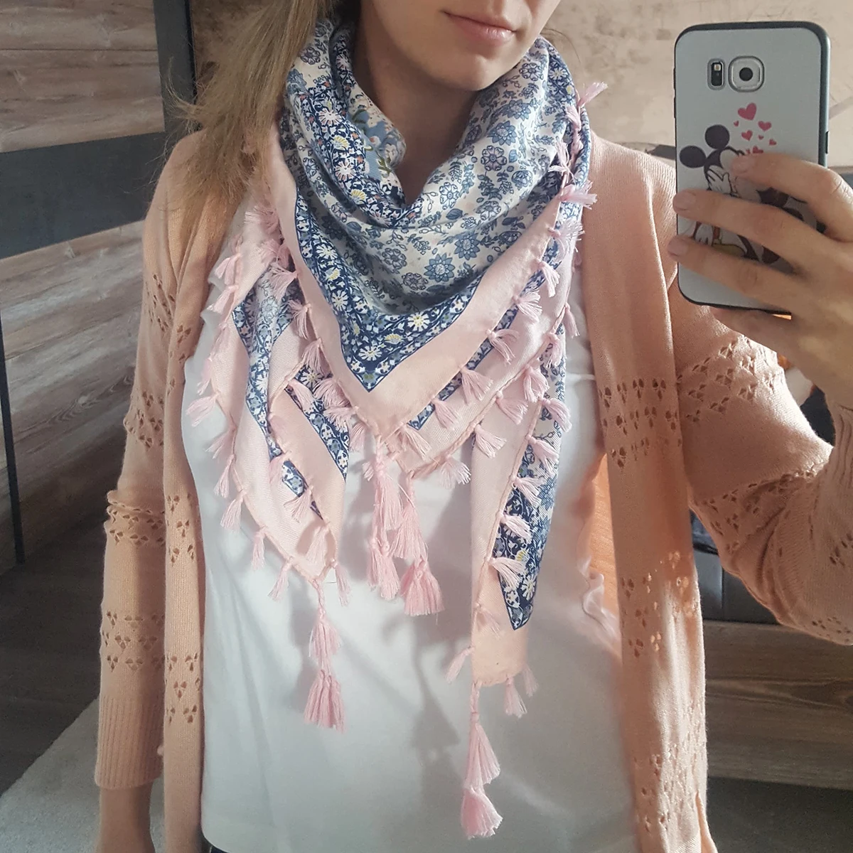 

Women's Scarf Winter Handkerchief Winter Scarf Russian Female Tassel Bohemian Floral Square Cotton Neck Wrap Big 115cm Foulard