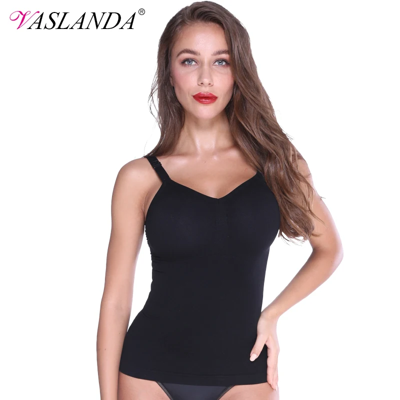 VASLANDA Women Camisoles Tank Tops Tummy Control Body Shaper Strapless Shapewear Sexy V-neck Crop Top Mujer Waist Trimmer Shirt