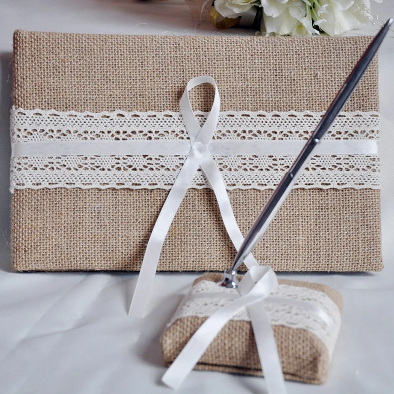 24 5*16 см свадебной подписи Гостевая книга ручка держатель наборы с лентой