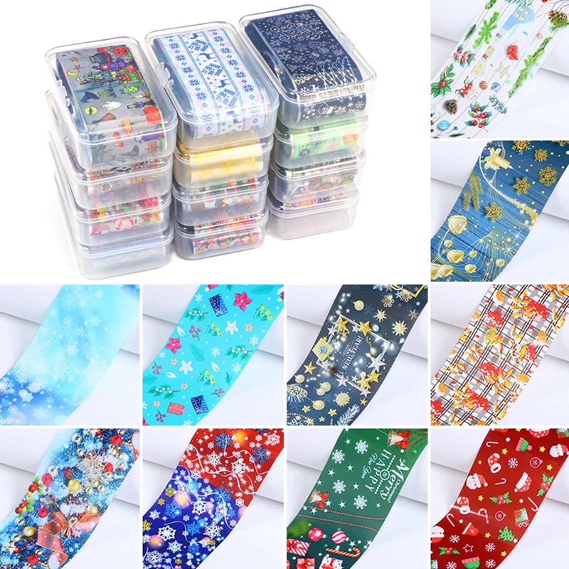 

10rolls/box Christmas Nail Foils Transfer Paper Butterfly Decals Adhesive Wraps Halloween Manicure Set Decals Nails Decoration