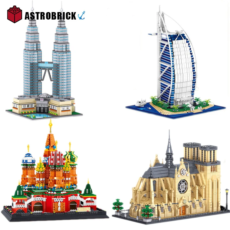 

City Buildings Sets Church House Hotel Architecture Twin Towers Notre Dame Building Blocks City Street View Bricks Toys For Kids