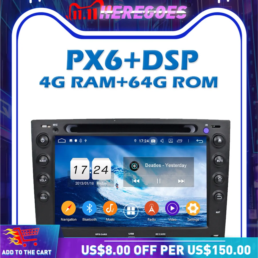 Автомобильный DVD плеер PX6 DSP IPS Android 10 0 4 Гб + 64 GPS RDS радио Wifi Bluetooth 5 для Renault Megane 2 ii 2003