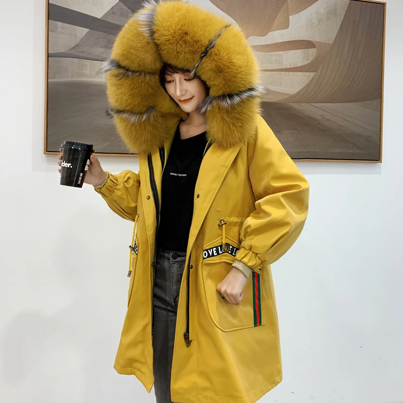 New Colors Real Fur Parkas Winter Jacket Women 2020 New Detachable Patchwork Fox Fur Coats Overcoat Rex Rabbit Fur Liner Warm